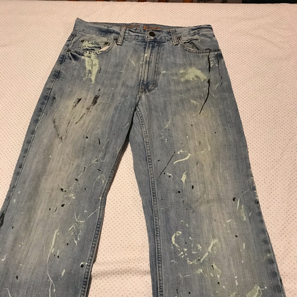 American eagle blue jeans with paint prints